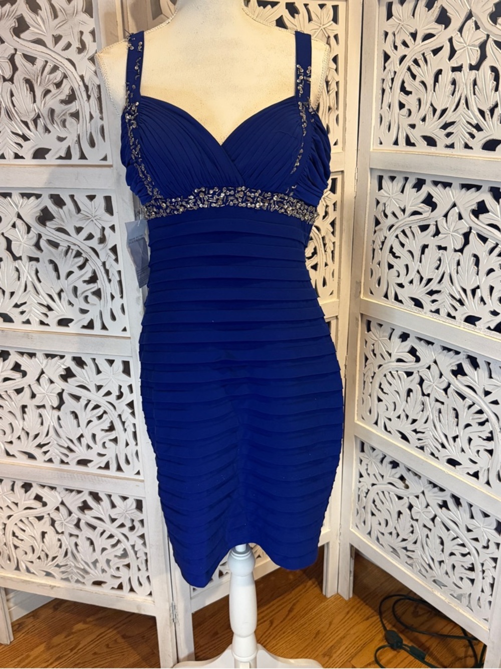 NWT Betsy & Adam Royal Blue Beaded Sleeveless Bandage Mini Dress Sz 12